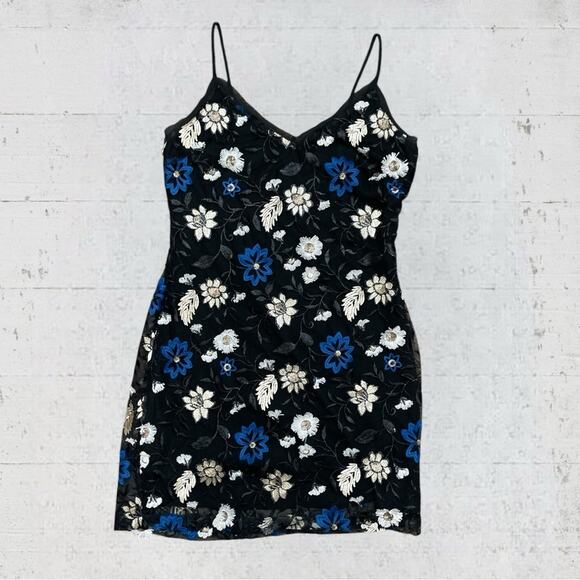 Miss Me Floral Embroidered Slip Dress Black Size M Whimsygoth Fairygoth witchy - Picture 6 of 14